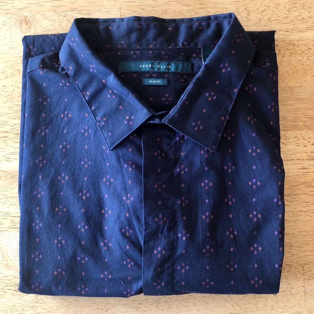 ✨SALE! ✨ PERRY ELLIS COTTON SLIM FIT SHIRT - Picture 2 of 7
